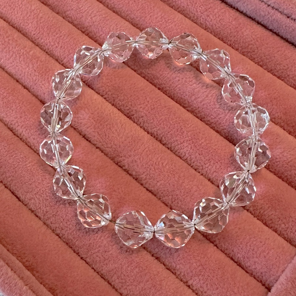 Vintage Faceted High Quality Crystal Bangle Bracelet Unique Cut Beaded Wire - Picture 3 of 9